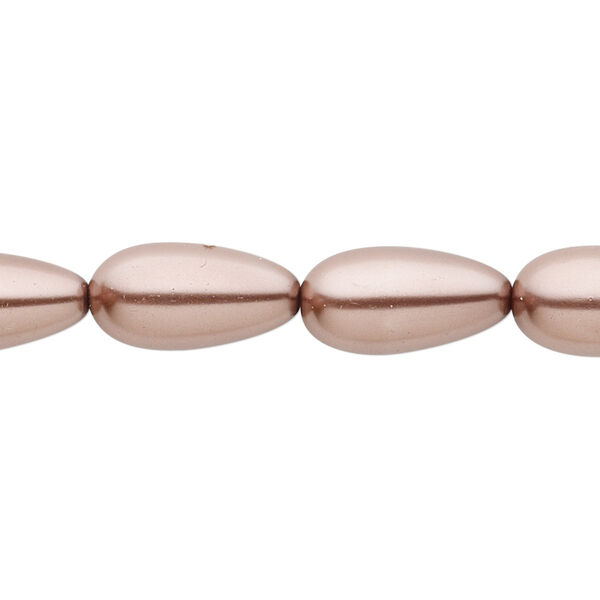 Bead, crystal pearl, brown, 15x7mm-18x8mm teardrop. Sold per 15-1/2" to 16" strand, approximately 20 beads. image number 0
