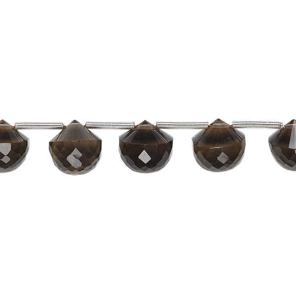 Bead, smoky quartz (heated / irradiated), 7x7mm-8x8mm hand-cut top-drilled faceted teardrop, B+ grade, Mohs hardness 7. Sold per pkg of 5 beads. image number 0