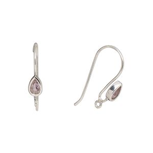 Ear wire fishhook 1pkg2 sterling silver / amethyst (natural), 16mm / 6x4mm teardrop / hand-cut / closed loop, 22 gauge 1 pair