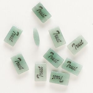 Green aventurine / enamel 1pkg10, double-sided "Trust" flat rectangle bead 12x8mm-13x9mm