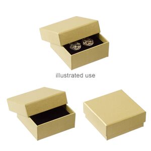 Box, necklace / earring / ring, paper and flocked velveteen, gold and black, 3-1/4 x 3-1/4 x 1-3/8 inch textured square with padded foam insert. Sold per pkg of 6.