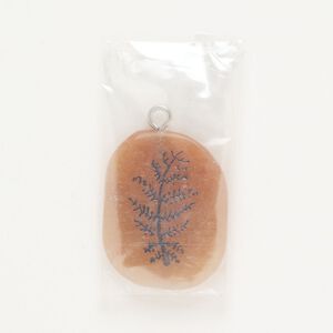 Focal, silver-finished steel / red aventurine (natural) / enamel, black, 32x23mm freeform with fern. Sold individually.