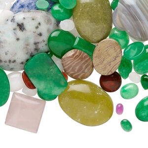 Multi-gemstone / glass / shell 1pkg1, non-calibrated mixed shape cab 1/4 lb mix 4x2mm-44x38mm