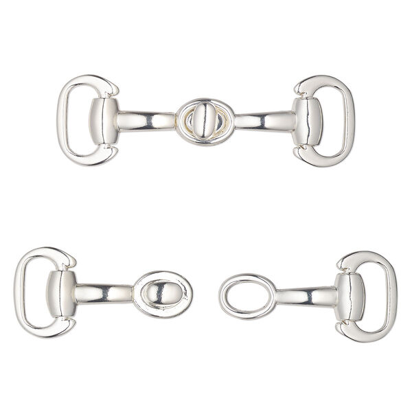 Clasp, silver-finished "pewter" (zinc-based alloy), 2-1/2 x 3/4-inch snaffle bit. Sold individually. image number 0