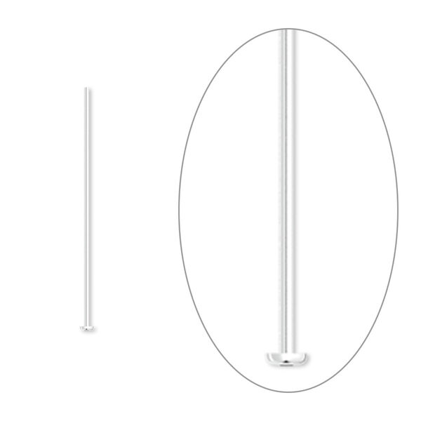Head pin, silver-plated brass, 1 inch, 24 gauge. Sold per pkg of 100. image number 0