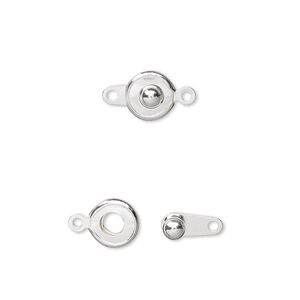 Clasp, button, silver-plated brass, 7.5mm round. Sold per pkg of 100.