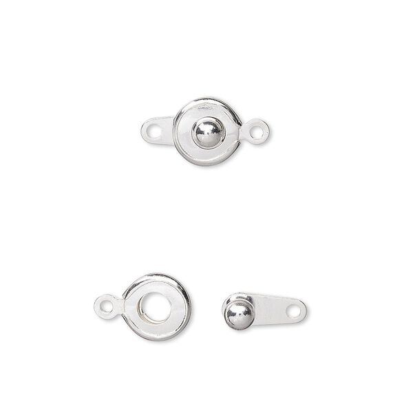 Clasp, button, silver-plated brass, 7.5mm round. Sold per pkg of 100. image number 0