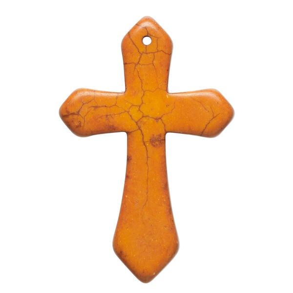 "Magnesite" / resin 1pkg1, top-drilled cross focal burnt orange / brown 43x28mm-44x30mm image number 1