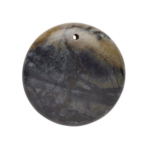 Picasso "jasper" 1pkg2, top-drilled puffed flat round focal natural 30mm image number 0
