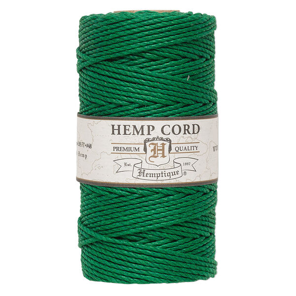 Cord, Hemptique®, polished hemp, green, 1.8mm diameter, 48-pound test. Sold per 205-foot spool. image number 0