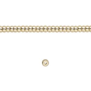 Bead, brass, 3x2mm rondelle. Sold per 8-inch strand.