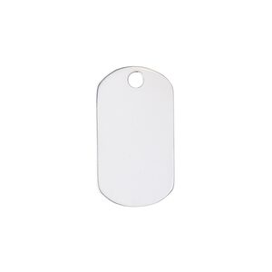 Drop, sterling silver, 23x12.5mm double-sided dog tag. Sold individually.