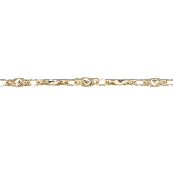 Chain, gold-finished brass, 3mm bar and link. Sold per pkg of 5 feet. image number 0