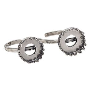 Ring, JBB Findings, antiqued sterling silver, 13mm wide double band with SS47 and 12mm rivoli bezel settings, size 7 and 8. Sold individually.