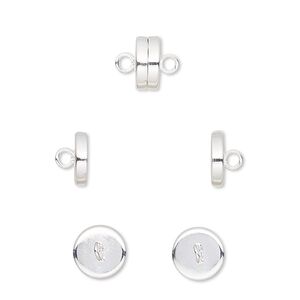 Clasp, magnetic barrel, silver-plated steel, 8x4mm. Sold per pkg of 100.