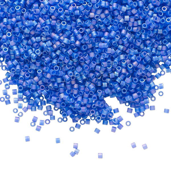 Seed bead, Delica®, glass, pkg/7.5g, #15 round, translucent matte rainbow cobalt blue (DBS-0864). image number 0
