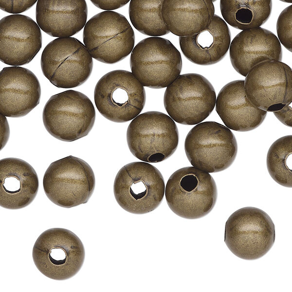 Bead, antique brass-plated steel, 8mm round. Sold per pkg of 500. image number 0