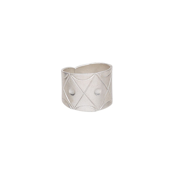 Ring, Hill Tribes, silver-plated copper, 16mm wide with diamond and dot design, size 7-1/2. Sold individually. image number 0