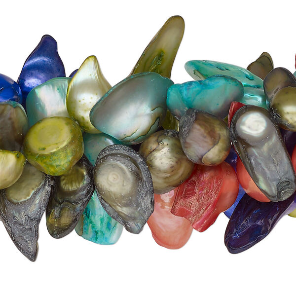 Pearl mix, cultured freshwater (dyed), mixed colors, 11x8mm-29x15mm baroque, D- grade, Mohs hardness 2-1/2 to 4. Sold per pkg of (5) 15" to 16" strands. image number 0