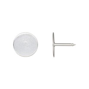 Tie tac back, silver-finished brass, 12mm flat round pad. Sold per pkg of 10.