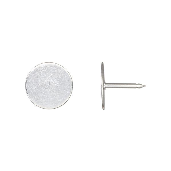 Tie tac back, silver-finished brass, 12mm flat round pad. Sold per pkg of 10. image number 0