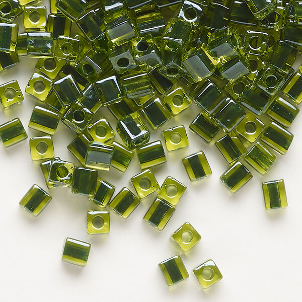 Seed bead, Miyuki, glass, pkg/25g, 3.5-3.7mm square, transparent black inside dyed color green (SB-2637). image number 0