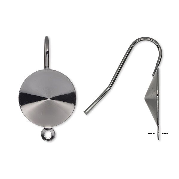 Ear wire, Almost Instant Jewelry®, gunmetal-finished brass, 21mm fishhook with closed loop and 14mm rivoli glue-in setting, 18-20 gauge. Sold per pkg of 5 pairs. image number 0