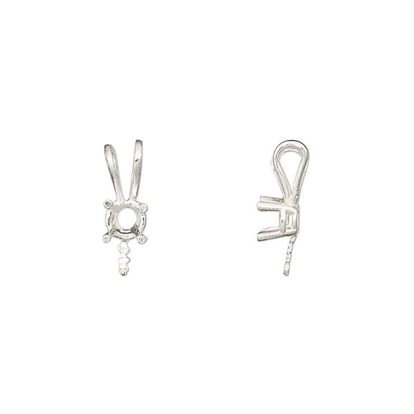 Pendant, JBB Findings, fine silver, 15x6mm 4-prong with 4mm round setting and 4.5mm peg. Sold individually. image number 0