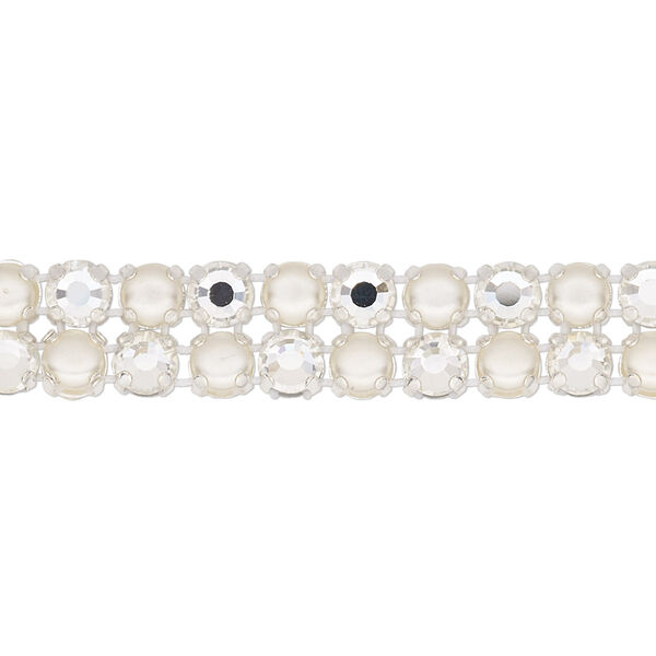 Banding, 1pk argent flare silver plate opaque and transparent cream and crystal, Preciosa Rose Viva 12® Czech 10mm wide 4.5mm round 7.75 inch image number 0