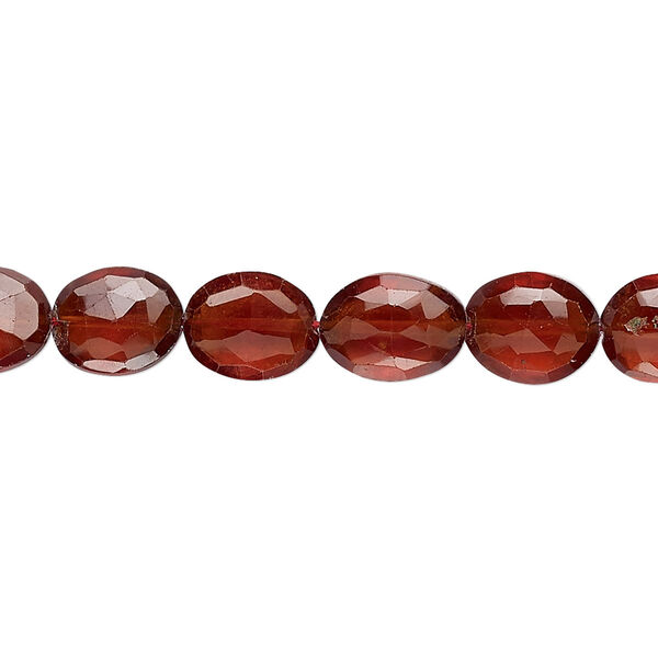 Bead, hessonite garnet (natural), 9x7mm hand-cut faceted puffed oval, B+ grade, Mohs hardness 7 to 7-1/2. Sold per 8-inch strand, approximately 20 beads. image number 0