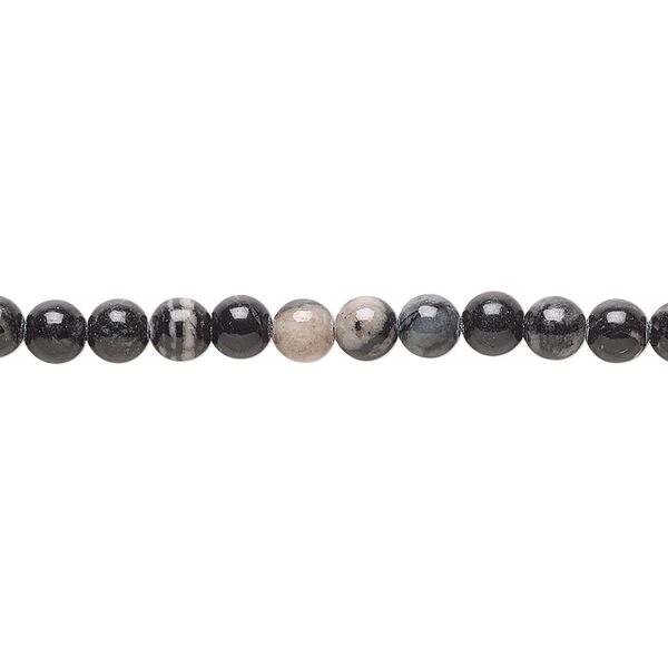 Black silk stone (onyx marble) 1pkg1, round bead natural 15.5-16 inch 4mm image number 0