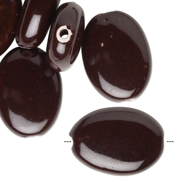 Bead, ceramic, dark brown, 30x22mm-31x23mm flat oval. Sold per pkg of 6. image number 0