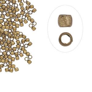 Crimp, antique gold-plated brass, 2mm round, 1.5mm inside diameter. Sold per pkg of 100.