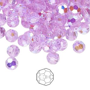 Bead 144pk violet AB, Preciosa Czech crystal 6mm round