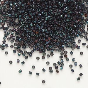 Seed bead, Delica®, glass, pkg/50g, #11 round, opaque metallic gold iris midnight blue (DB-1003).