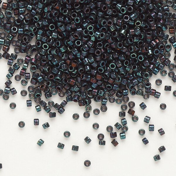 Seed bead, Delica®, glass, pkg/50g, #11 round, opaque metallic gold iris midnight blue (DB-1003). image number 0