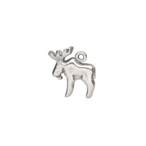 Charm, antiqued sterling silver, 16x15mm 2-sided moose. Sold individually.