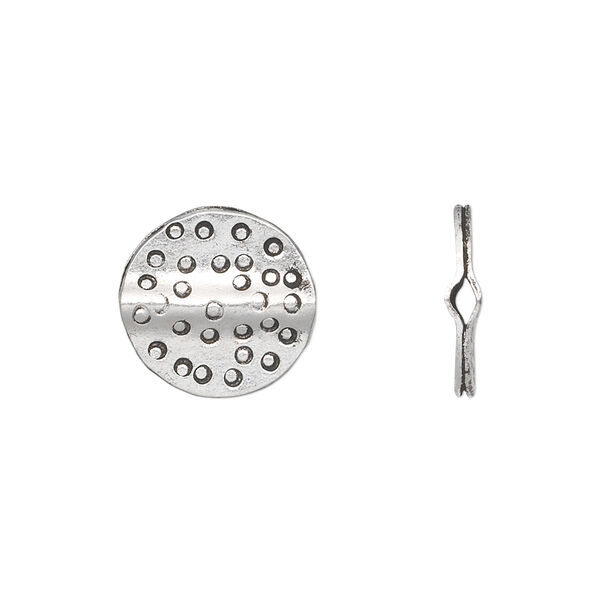 Bead, Hill Tribes, antique silver-plated copper, 14mm double-sided textured flat round. Sold per pkg of 2. image number 0