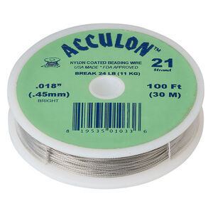 Beading wire, Acculon®, nylon-coated stainless steel, clear, 21 strand, 0.018-inch diameter. Sold per 100-foot spool.