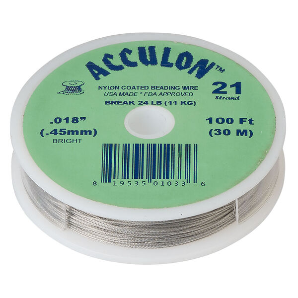 Beading wire, Acculon®, nylon-coated stainless steel, clear, 21 strand, 0.018-inch diameter. Sold per 100-foot spool. image number 0
