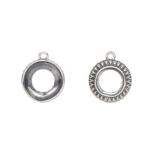Drop, antiqued sterling silver, 12.5mm round with 8mm round setting and open back. Sold individually.