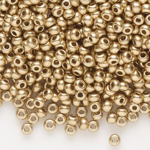 Seed bead, Preciosa Ornela Czech glass, pkg/500g, #8 rocaille, opaque metallic soft gold, (01710).