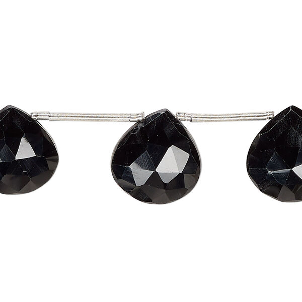 Black spinel 1pkg10, hand-cut top-drilled faceted puffed teardrop bead B grade, 12-14mm image number 0