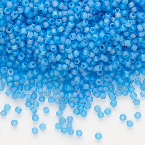 Seed bead, Dyna-Mites™, glass, pkg/1/2kg, #11 round, translucent frosted rainbow teal, (15FAB 11/0 RR). image number 0