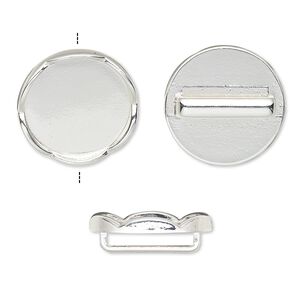 Slide, silver-finished "pewter" (zinc-based alloy), 23mm round with scalloped edge and 20mm round setting, 16x2.5mm hole. Sold per pkg of 4.