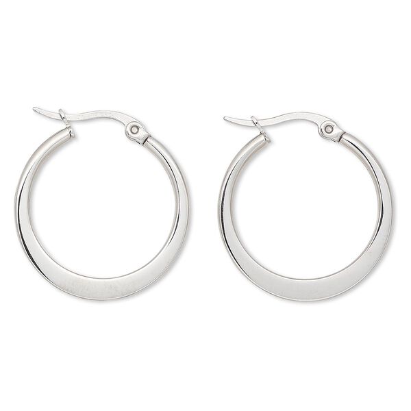 Earring, stainless steel, 24mm round hoop. Sold per pair. image number 0