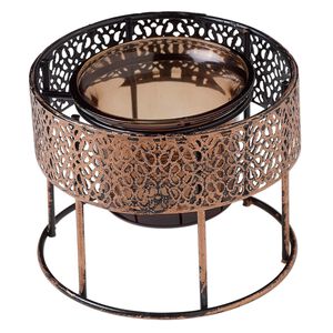 Beading frame, coated glass and antique copper-finished steel, black and brown, 3-1/2 x 2-3/4 inch round. Sold individually.