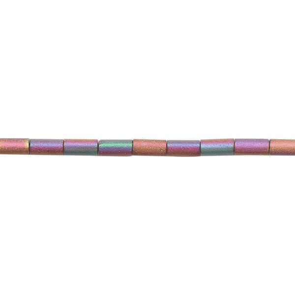 Bead, glass, translucent matte multicolored iris, 5x2.5mm round tube. Sold per 15-1/2 to 16-inch strand. image number 0