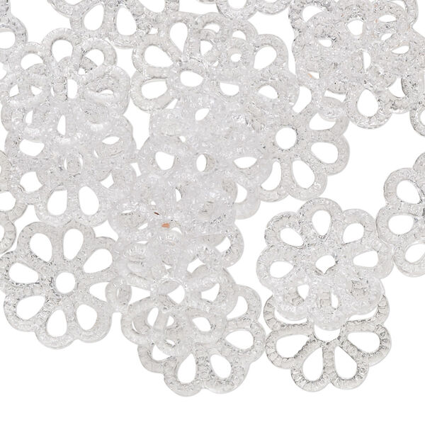Component, acrylic, transparent clear, 14mm flower with cutout design. Sold per pkg of 24. image number 0