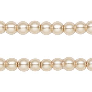 Bead, glass pearl, light gold, 5-6mm round. Sold per pkg of (2) 15-inch strands, approximately 140 beads.